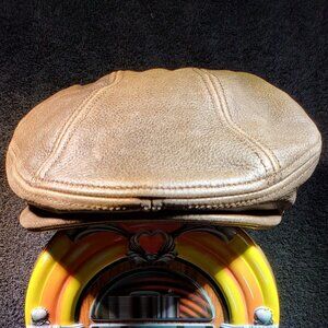 VINTAGE TOP GRAIN LEATHER NEWSPAPER BOY FLAT CAP WITH TWO SNAP BILL OPTION